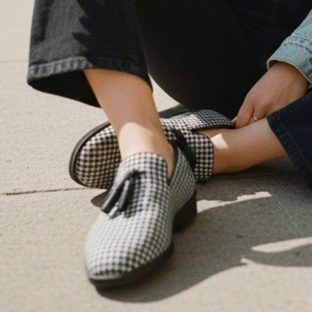 ASOS Women's Houndstooth Loafers Black White Bow Detail - Size 8 WF